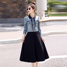 牛仔外套搭配背心连衣裙两件套女2025春夏新款气质新中式套装裙子，女装套装/套裙，意芙