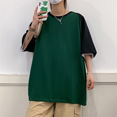 夏季主推拼接落肩港风大码宽松情侣休闲学生班服T恤圆领重磅260，男装T恤，星座301D-4(原星座1004-4）
