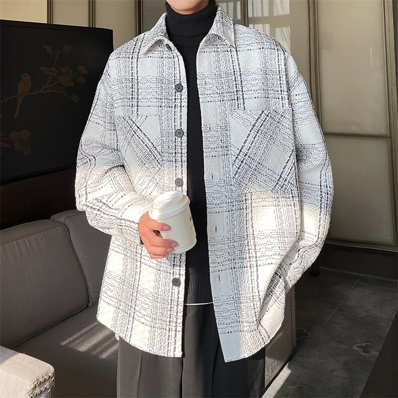 新款小香风短磨毛格子衬衫潮牌薄外套高级轻奢夹克A071-C69-P68,男装夹克,电商A071