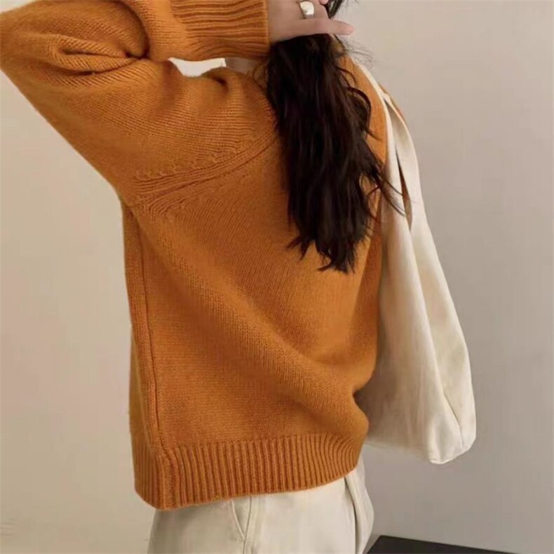 复古圆领毛衣女2024新款春秋短款宽松外穿针织开衫,女装羊毛衫,旭驰羊绒
