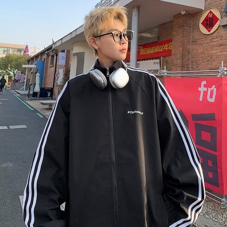 美式三条杠撞色立领夹克男士2025春秋青少年潮牌高街百搭痞帅外套,男装夹克,星座1210-1