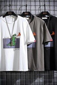 2021夏季新网格风日系大码男已注册卡通印花短袖T恤T1053-P25图片