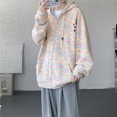 渐变彩虹连帽针织开衫卫衣大码软糯慵懒毛衣外套LS201-特P52-控98，男装针织衫/毛衣，电商B215
