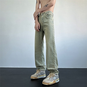 黑色牛仔裤男美式复古高街潮牌直筒休闲长裤子 A080-9601-P40控68图片