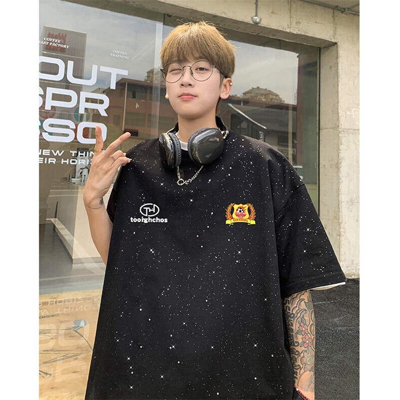 量大优供抖音视频支持得物配合二开美式满天星亮片短袖T恤MTX580,男装T恤,电商A486-1