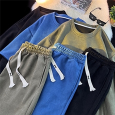 1麂皮绒大码M-5XL短袖DT8766P23短裤DK8767P32套装TZ8757P55控78，男装休闲套装，星座226-2