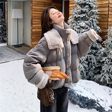 甜美软糯毛绒拼接连帽短款羽绒服女2025冬季巨好看90白鸭绒外套潮，女装羽绒服，2C375