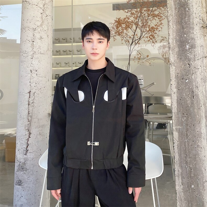春季新款男士金属环绕夹克解构设计感黑白拼接外套A345-235-P145,男装夹克,电商A345