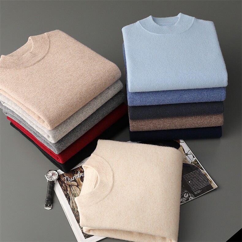 2025秋冬季新款圆领羊毛衫男加厚长袖毛衣宽松羊绒针织衫打底，男装羊毛衫，牧圣羊绒