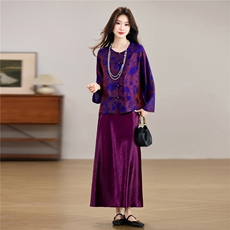 现货！春季新款新中式氛围感紫气东来气质款圆领宽松两件套装女，女装套装/套裙，宝儿家