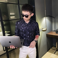 312A-106-P55新款社会小伙中袖衬衫韩版潮流男士五分袖衬衣B，男装T恤，星座312A-5