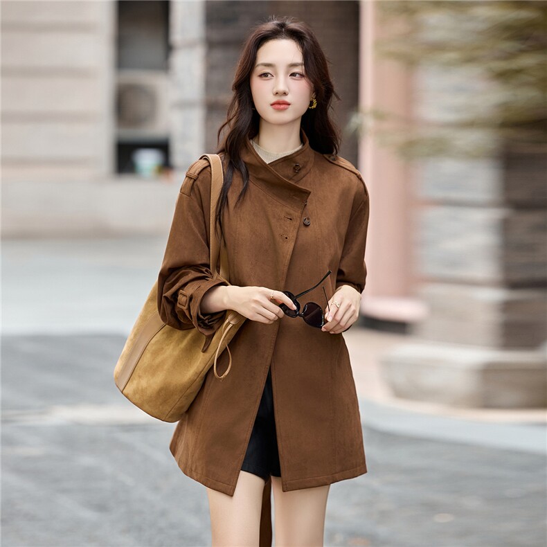 立领风衣外套女高级感春秋季2025新款小个子时尚洋气减龄显瘦上衣，女装风衣，浙宝029