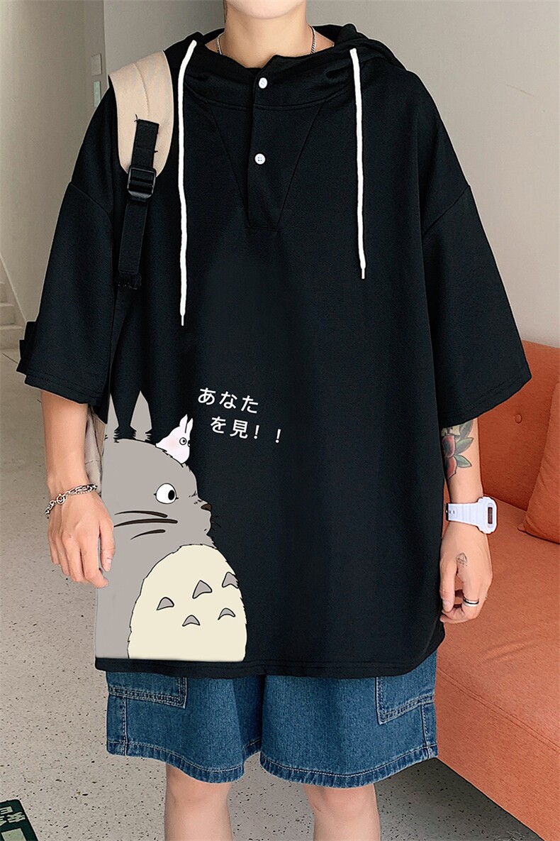 LD54150-P45连帽短袖t恤男大码胖子带帽五分袖中袖,男装T恤,电商A040
