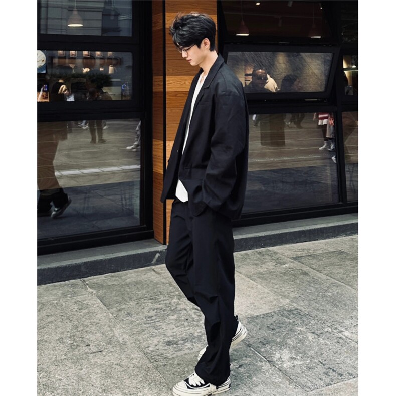 男士DK小西装套装韩版潮流垫肩休闲西服百搭职业正装外套黑色上衣，男装西服，星座601-1