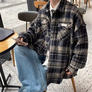 秋冬加厚毛呢格纹衬衫小香风外套男款高级感工装夹克 W8061-P55图片