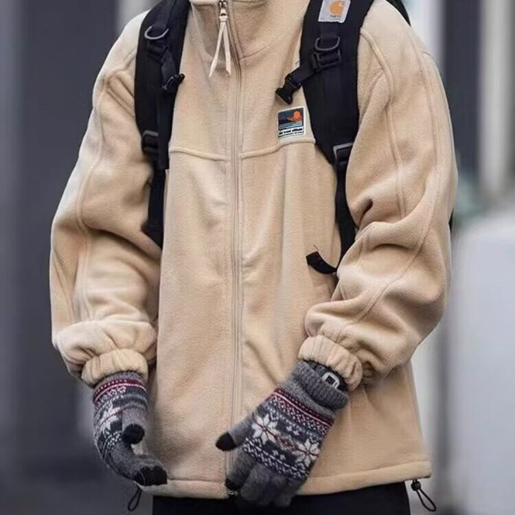 羊羔绒外套男士春秋冬刺绣立领摇粒绒抓绒羊羔毛薄款夹克 WA20图片