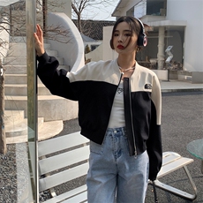 2025春秋季新款设计感小众拼接撞色短款外套女春秋棒球服夹克上衣，女装短外套，天丽