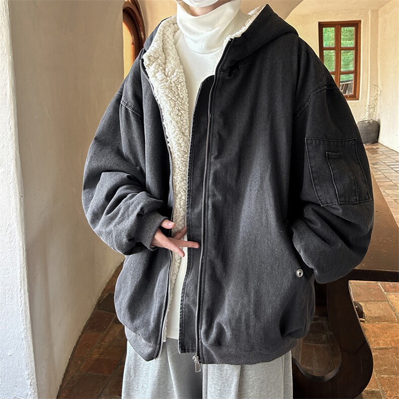 控价158牛仔棉衣男大码加绒羊羔绒牛仔棉服男棉袄NM53328-P140,男装棉衣,电商A040