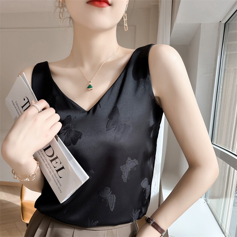 休闲/淑女百搭2024年春季套头常规A03数码提花蝴蝶背心吊带，女装背心吊带，素语电商供货