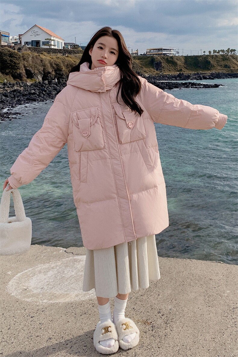 2023年冬季新款70鹅绒羽绒服中长款外套女,女装羽绒服,一九零