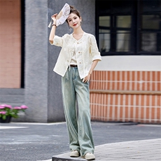 米白色小香风刺绣薄款外套女2024春夏新款名媛气质流苏盘扣防晒衣，女装防晒衣，伊仟回