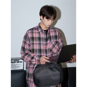 港风情侣装春秋2025超火长袖格子衬衫男美式痞帅高级感衬衣外套图片