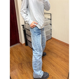 【有货】K7053LL-特P48 浅蓝色闪电纹牛仔裤男女设计感直筒裤子图片