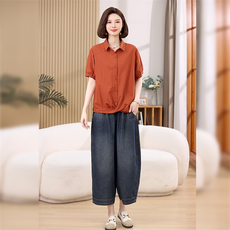 叶笙衣套装2521-125衬衣领上衣阔腿裤套装图片