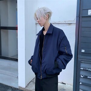 美式高街复古老钱风薄款夹克冲锋衣男女纯色休闲宽松boxy飞行外套，男装夹克，电商A443