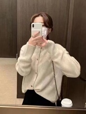 秋冬新款女圆领外搭纯色韩版毛衣外套显瘦羊毛开衫，女装羊毛衫，恩泰羊绒