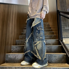 美式高街复古牛仔裤男士春秋宽松直筒vibe风男生裤N8128-P58，男装休闲裤，星座308B-2
