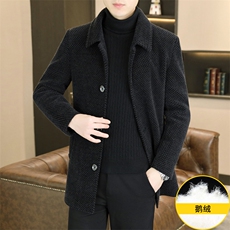 标90鹅绒毛呢外套鹅绒内胆中长款外套男加厚羽绒服310B-3-D228，男装羽绒服，星座310B-3