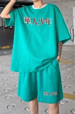 ！2025夏季新款男士华夫格短袖套装印花一套HTZ79P50，男装T恤，电商B220