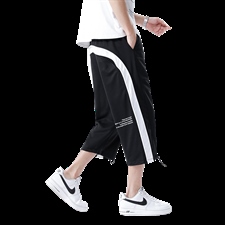 7XL~M 2023夏季新款港风七分裤卫裤撞色加肥加大码胖子中裤控价68,男装休闲裤,钱塘717(原712)