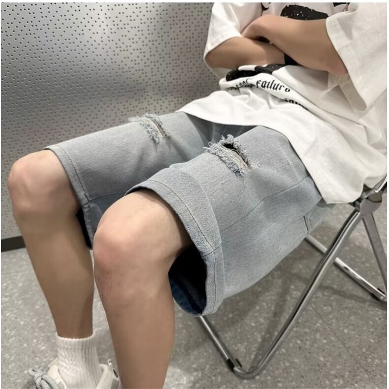 潮牌牛仔短裤男夏季新款美式破洞水洗高街五分裤1001-1-MK913-P36图片