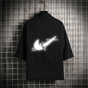 HF59111-P40风汉服男开衫外套七分袖道袍 网格挂拍图片