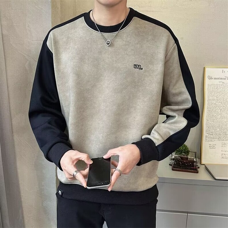 卫衣男士秋冬季潮牌青年打底上衣时尚拼接撞色内搭体恤,男装T恤,星座1013-1