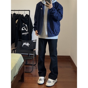 黑色cleanfit微喇牛仔裤男款秋季高街vibe弯刀裤子提档窄版直筒裤