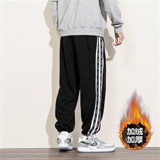 2020冬季新日系白墙大码男条纹垂感加绒加厚休闲卫裤K20891-P50，男装休闲裤，电商A001