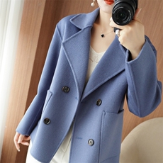 时尚高端双面羊绒大衣女短款双排扣上衣早春新款羊毛呢外套外搭，女装双面呢大衣，众策羊绒
