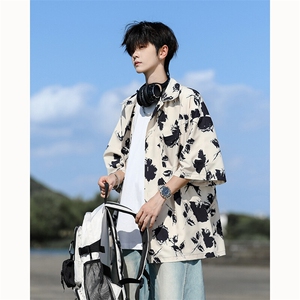 水墨花卉短袖花衬衫冰丝度假痞帅衬衣高级感夏威夷外套DC5015/P35图片