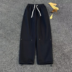 春秋新款男女美式街头简约个性纽扣设计宽松时尚百搭情侣款休闲裤图片