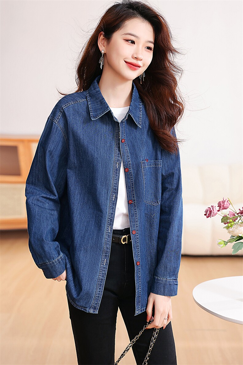 牛仔衬衫女长袖2024早春新款女装时尚潮流设计感小众笑脸上衣现货,女装衬衫,一安秀