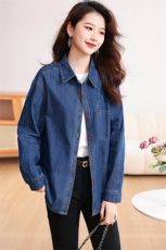 牛仔衬衫女长袖2024早春新款女装时尚潮流设计感小众笑脸上衣现货，女装衬衫，一安秀