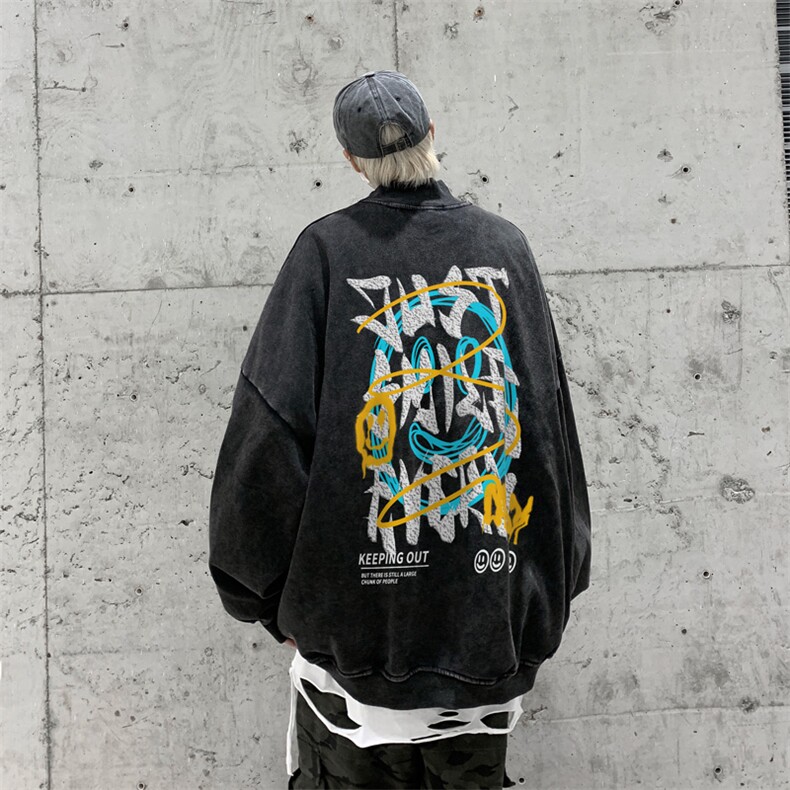 水洗做旧加绒加厚卫衣男23冬高领笑脸印花打底衫XZ514-2-X56-P78,男装T恤,星座514-2(原B239)