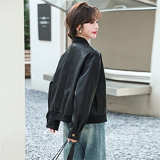 黑色皮衣夹克女2024春秋新款休闲港风复古高级感小个子棒球服外套，女装皮衣，跑量工厂店