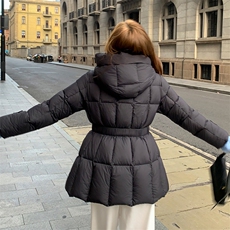款纯色小蛮腰连帽显瘦羽绒服女（腰围可调节），女装羽绒服，浙宝189