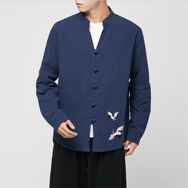 春季风男装长袖棉麻衬衣复古刺绣盘扣汉服QT6005-C610图片