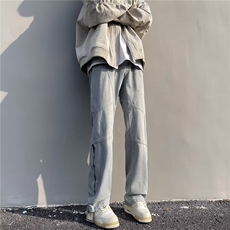 美式高街牛仔裤男裤脚拉链帅个性2024冬季ins直筒长裤RK1269-P53，男装牛仔裤，星座412-2