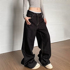 现货春秋直筒阔腿牛仔裤女欧美高街堆积感拖地裤网图NKT1753-P48，女装牛仔裤，星座302B-3